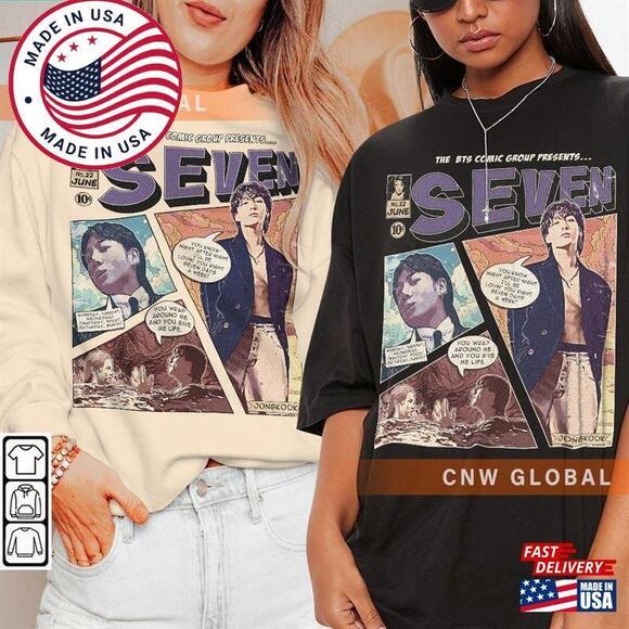 Tops - Jungkook Comic Shirt 90S  Kpop Art Seven Album Concert Tour Tee